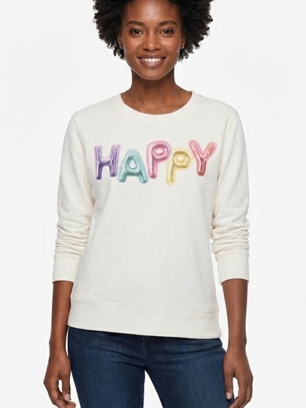 Kate Spade Broome Street Happy Cotton Sweatshirt S Cream Balloon Letters